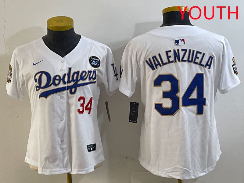Youth Los Angeles Dodgers #34 Valenzuela White Game 2025 Nike MLB Jersey style 3273->youth mlb jersey->Youth Jersey